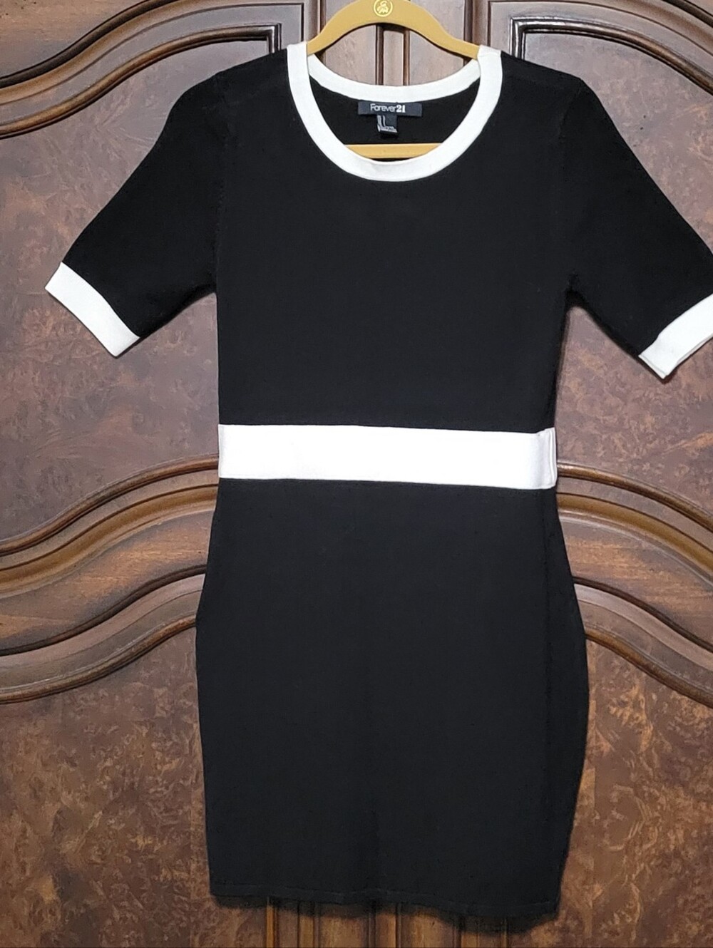 Women’s Black Knit Dress with White Trim